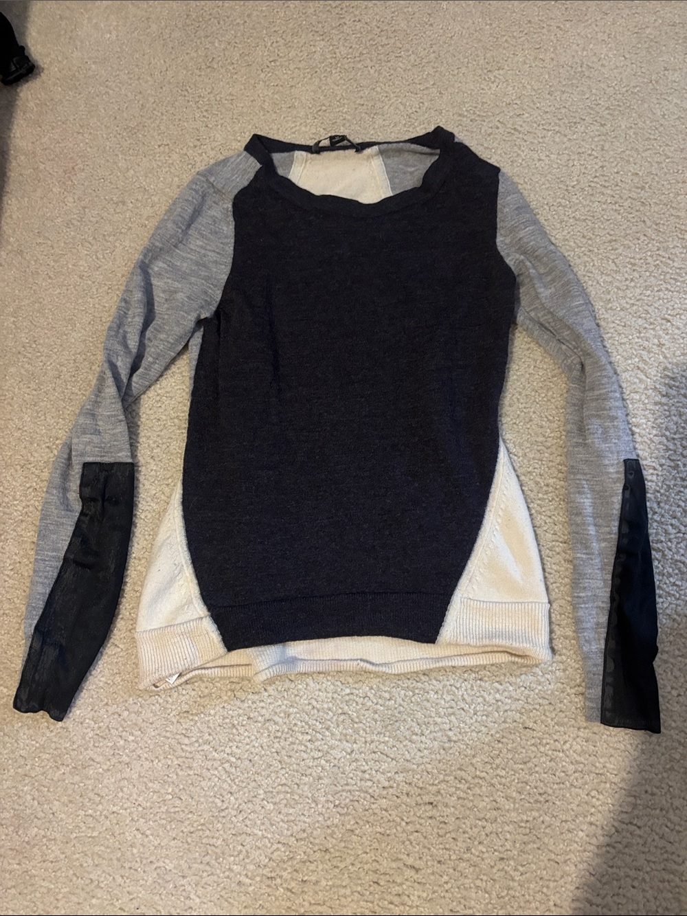 Ann Taylor Colorblock Crewneck Sweater in Black, Gray, Cream